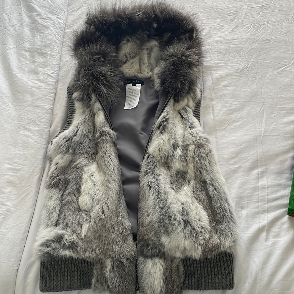 Jocelyn, gray, rabbit fur vest!